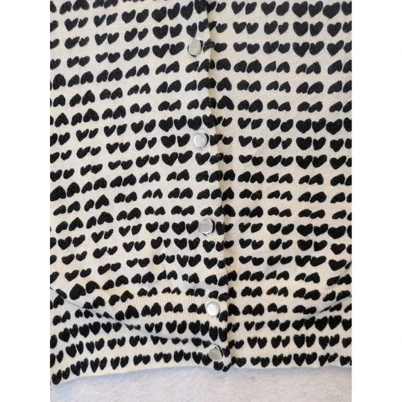J.Crew The Clare Cardigan Women's Medium White Heart Print Button Up 3/4 Sleeve - Picture 5 of 11